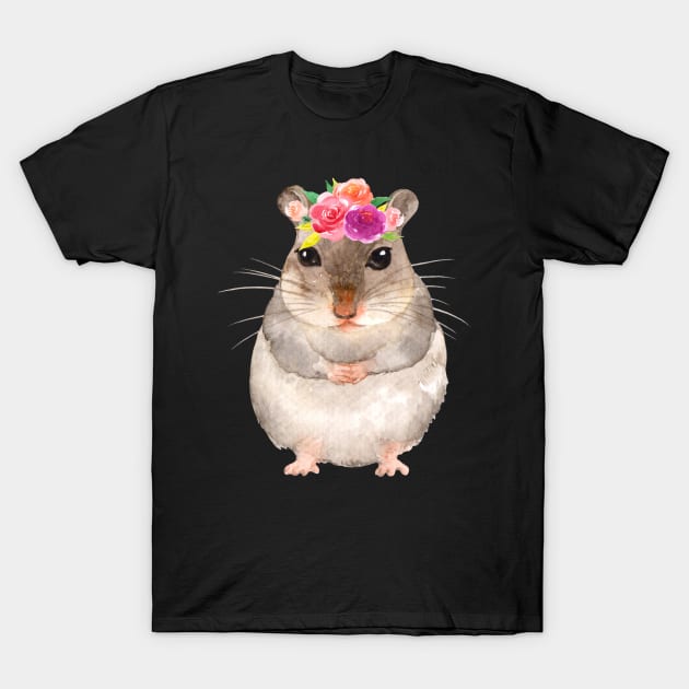 Cute Floral Hamster Lovers Gift Idea T-Shirt by MIRgallery